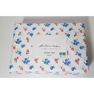 London Kaye QUEEN Size Sheet Set Strawberry Blueberry Spring Time Fun NEW